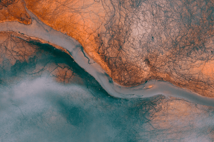 Arial shot of a river winding through a landscape
